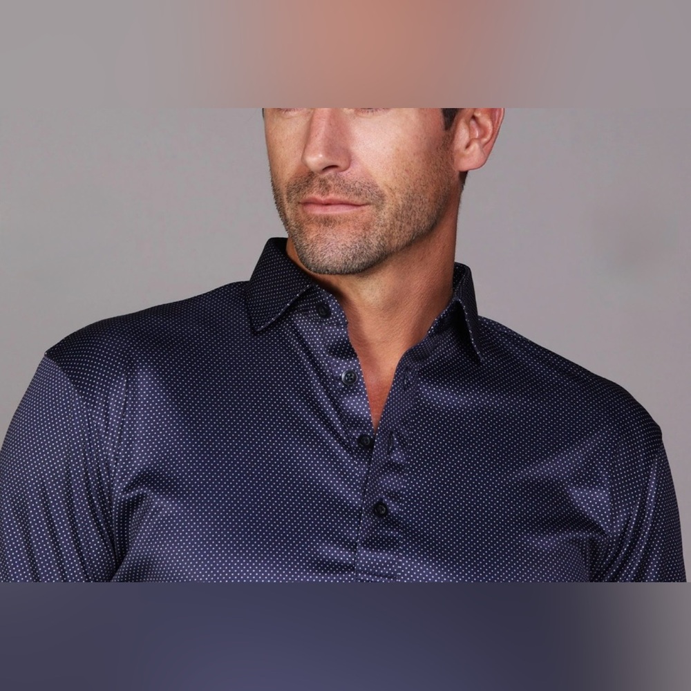 Collars & Co NWT Men’s Semi-Spread Collar Polo In Midnight Micro Dot.  Sz Large - Picture 9 of 15